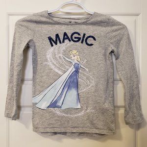 Disney's Elsa Blue Glitter Magic Light Heather Grey Crew Neck Long-Sleeve Shirt